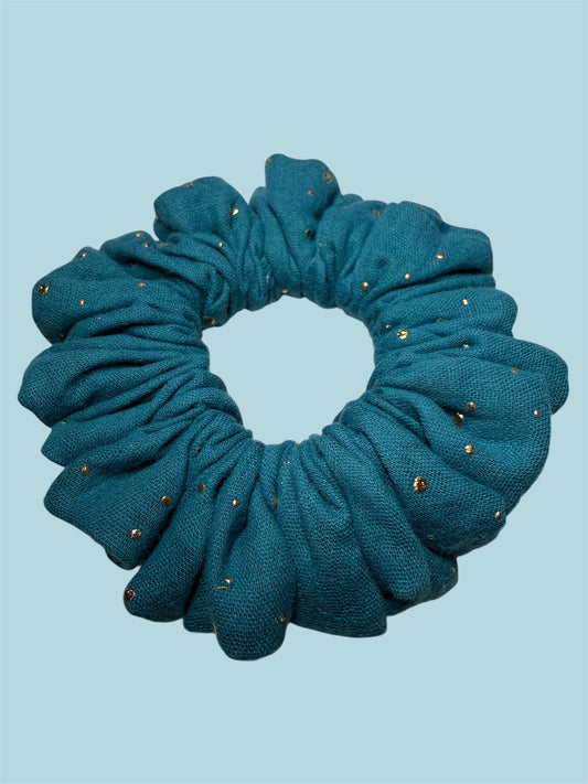 Teal Luxe mušelínová scrunchie.